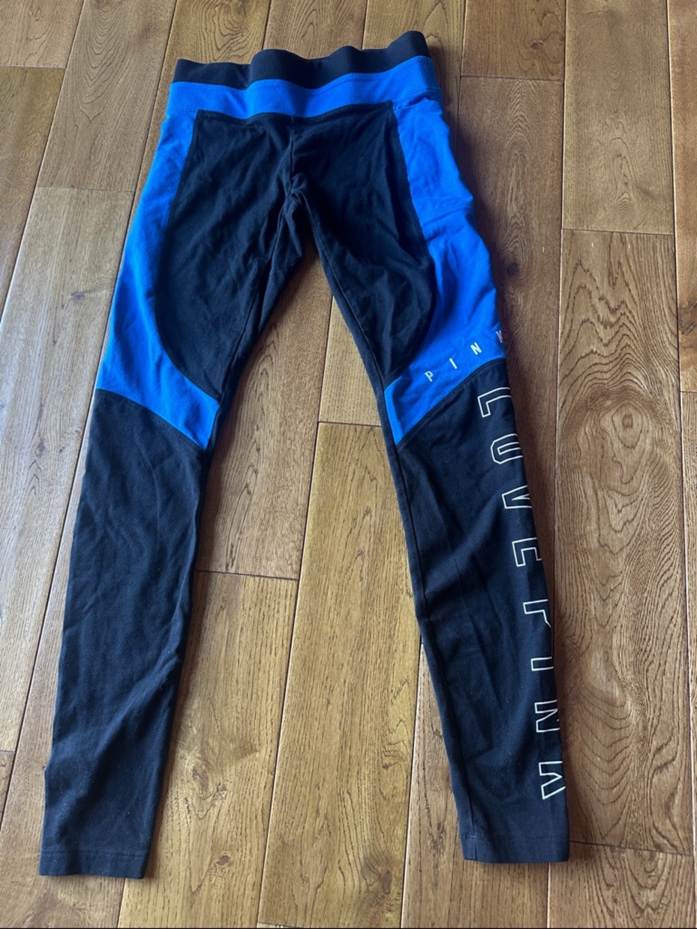 PINK Victoria's Secret Black and Blue Colorblock Leggings